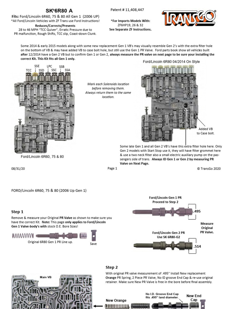 SK 6R80 A: Ford/Lincoln 6R60, 75 & 80 All Gen 1 (2006 UP) Patent ...