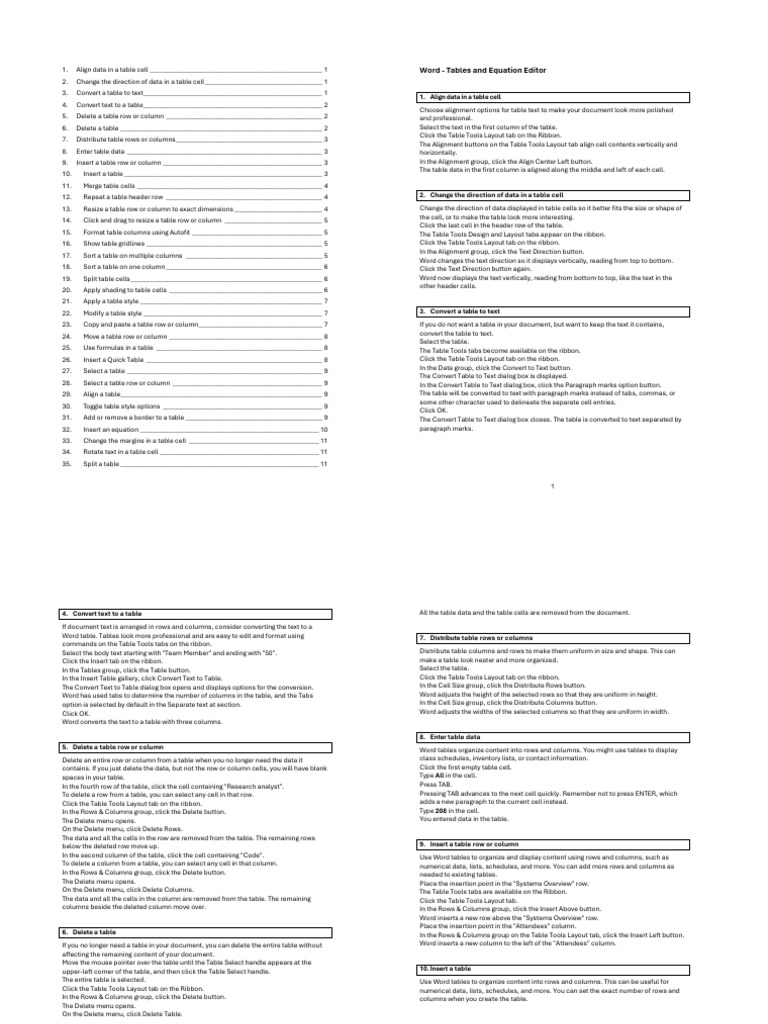 Word Tables and Equation Editor PDF | PDF