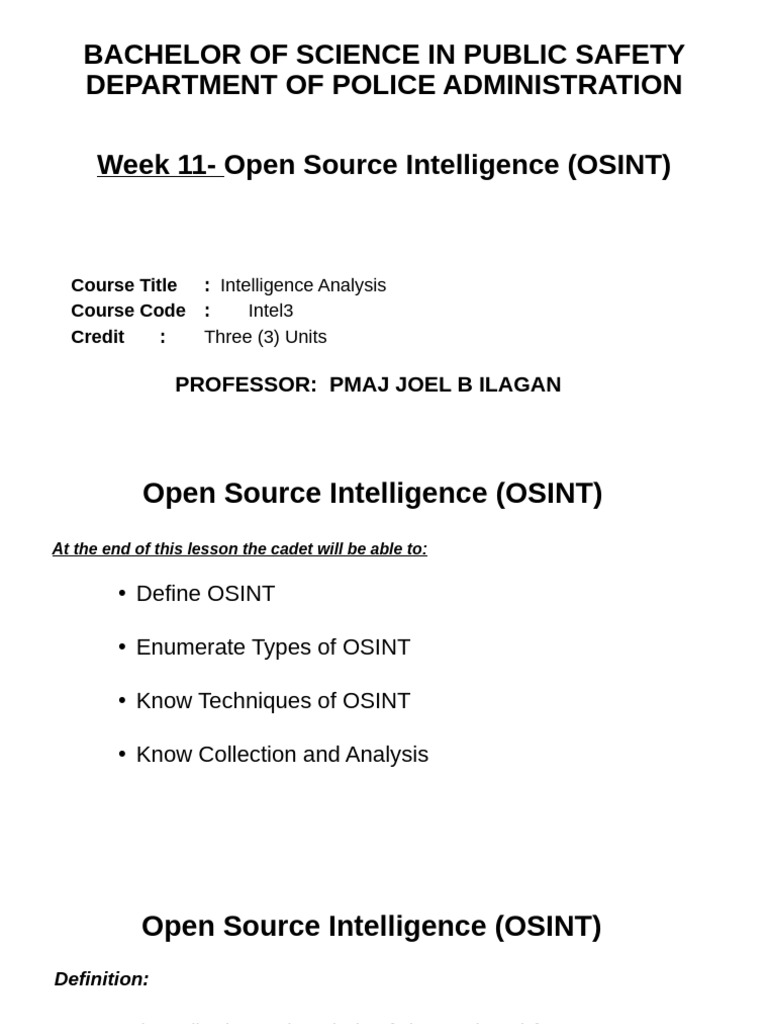 Intelligence Analysis W11 Open Source Intelligence Pdf