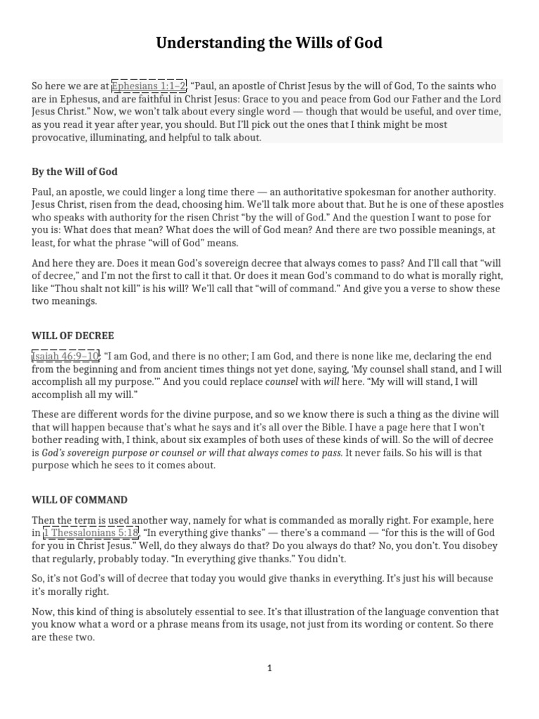 Understanding The Wills of God - Ephesians 1 | PDF