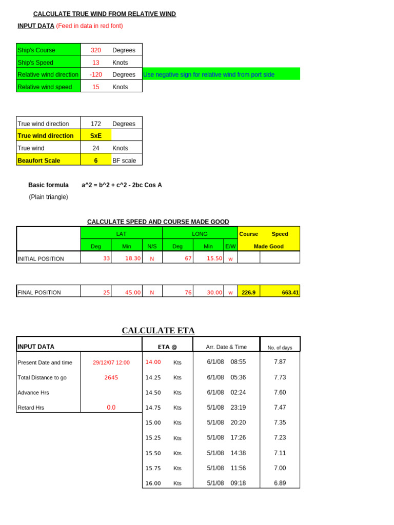 True Wind Calculation for Navigation | PDF | Wound | Meteorological ...