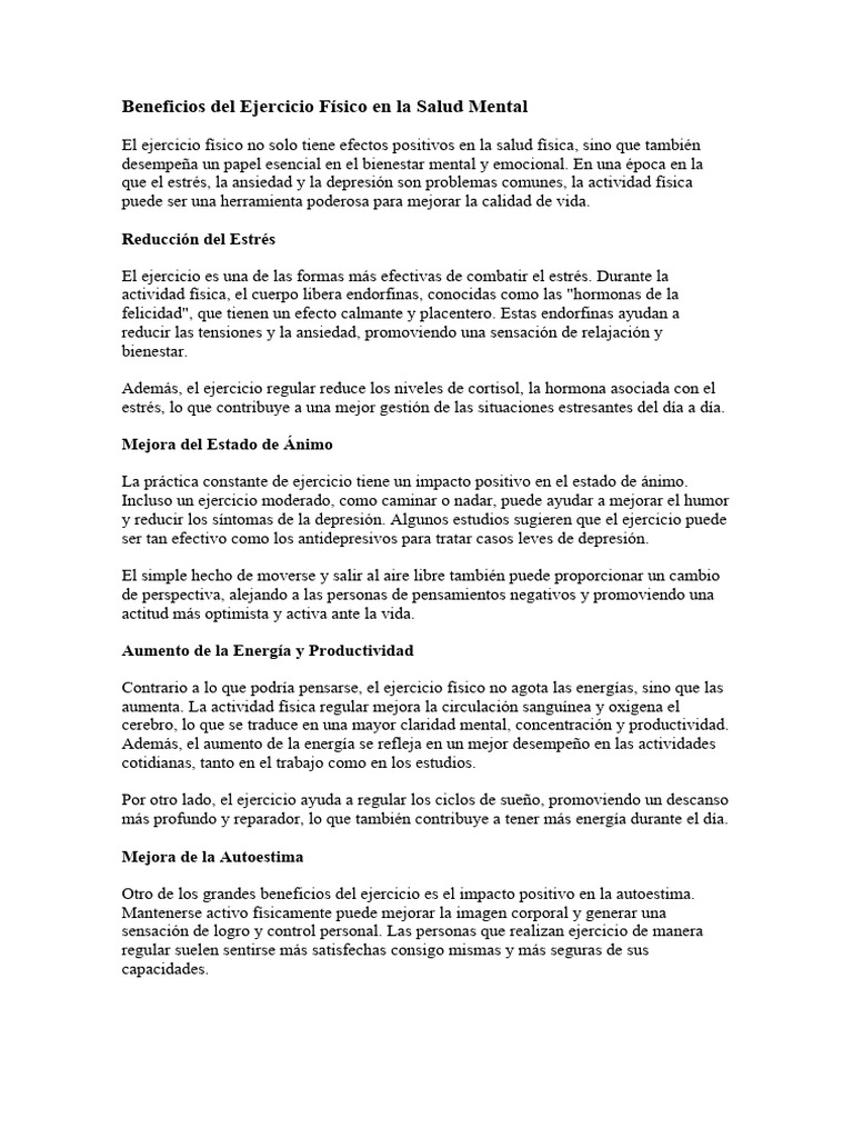 Beneficios Del Ejercicio Físico en La Salud Mental | PDF