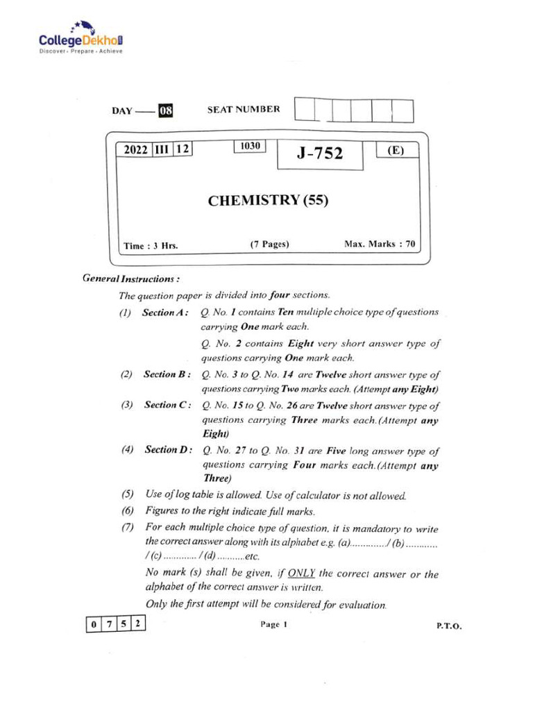 CLASS 12 CHEMISTRY QUESTION PAPER 2022 PDF DOWNLOAD MAHARASHTRA BOARD visual data 7
