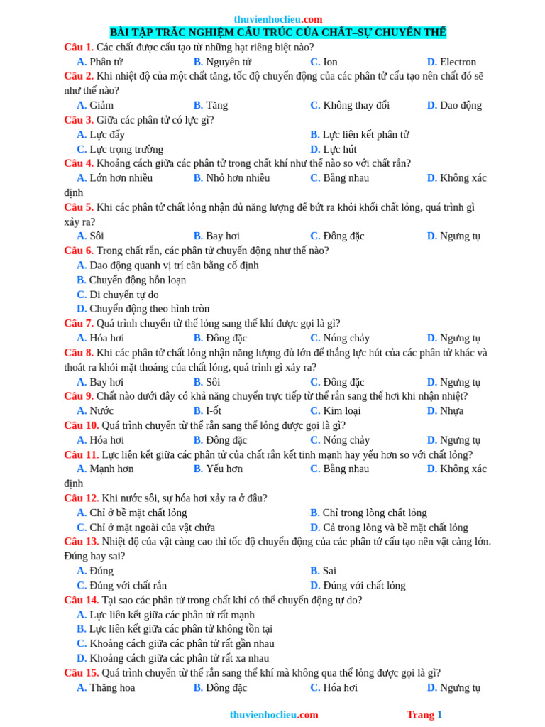 40 cau trac nghiem bai tap cau truc cua chat su chuyen the theo muc do