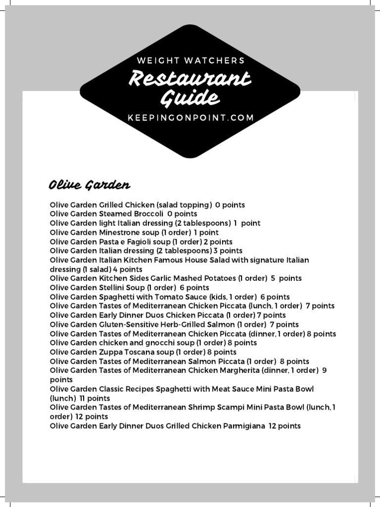 Weight Watchers Restaurant Guide 1 | PDF