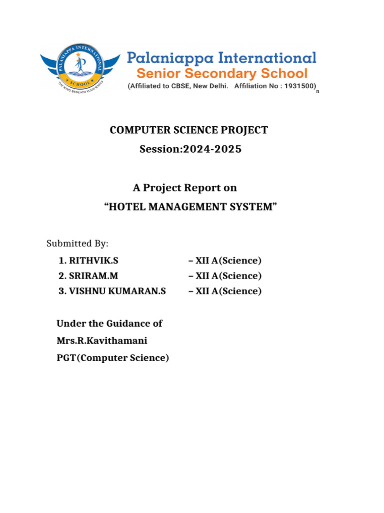 Hotel Management System Project Report | PDF | Computing | Computer Science