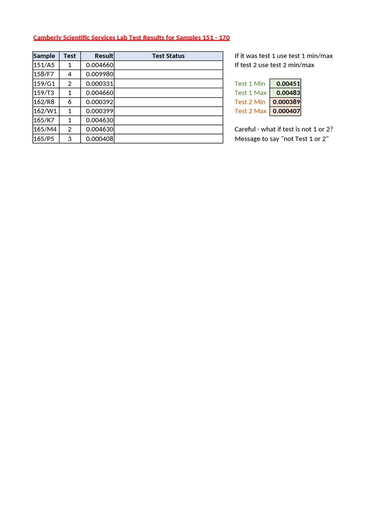 Excel Exercise 4 (Scientific Test Results Nested IF) - Copy - 025152 | PDF