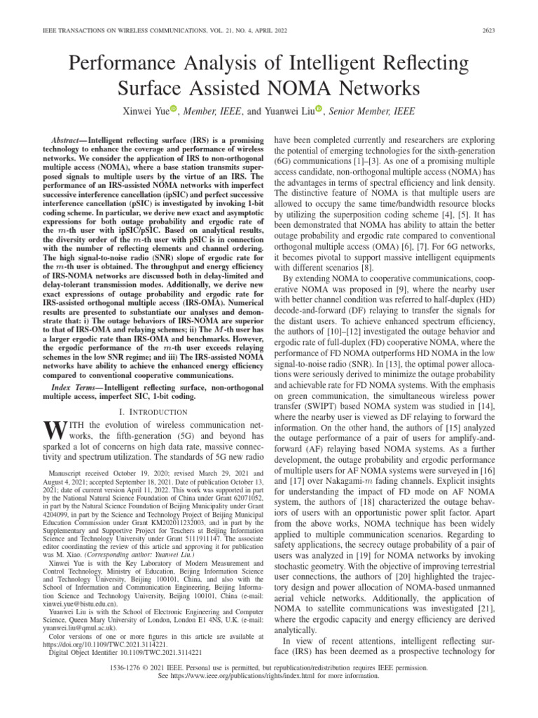 Performance Analysis of Intelligent Reflecting Surface Assisted NOMA ...