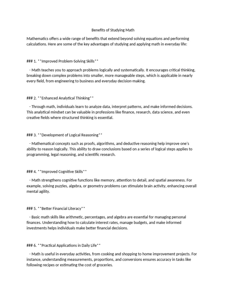 Benefits of Studying Math | PDF