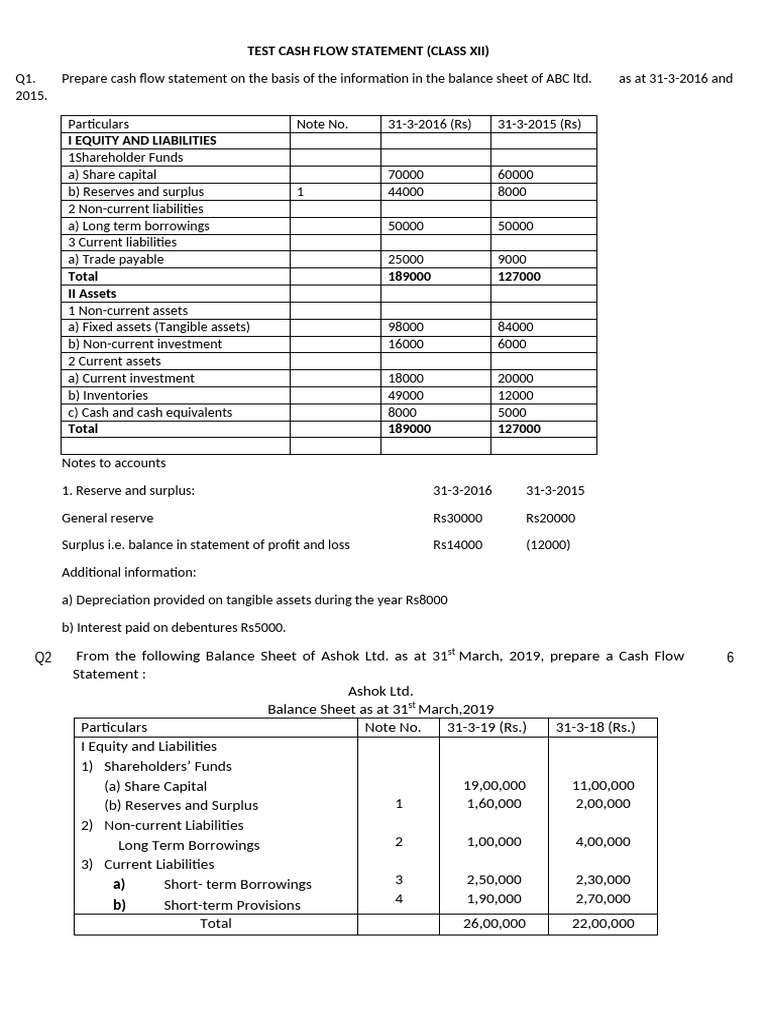 Test Cash Flow Statement | PDF