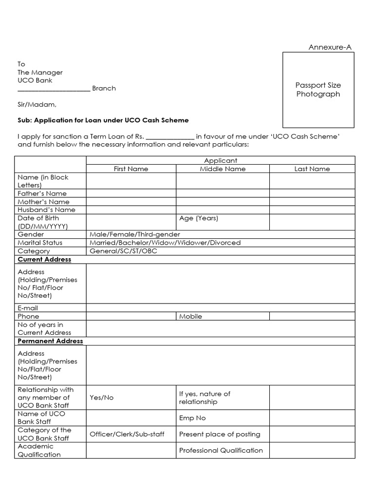 UCO Cash Loan Application Form | PDF | Identity Document | Career & Growth