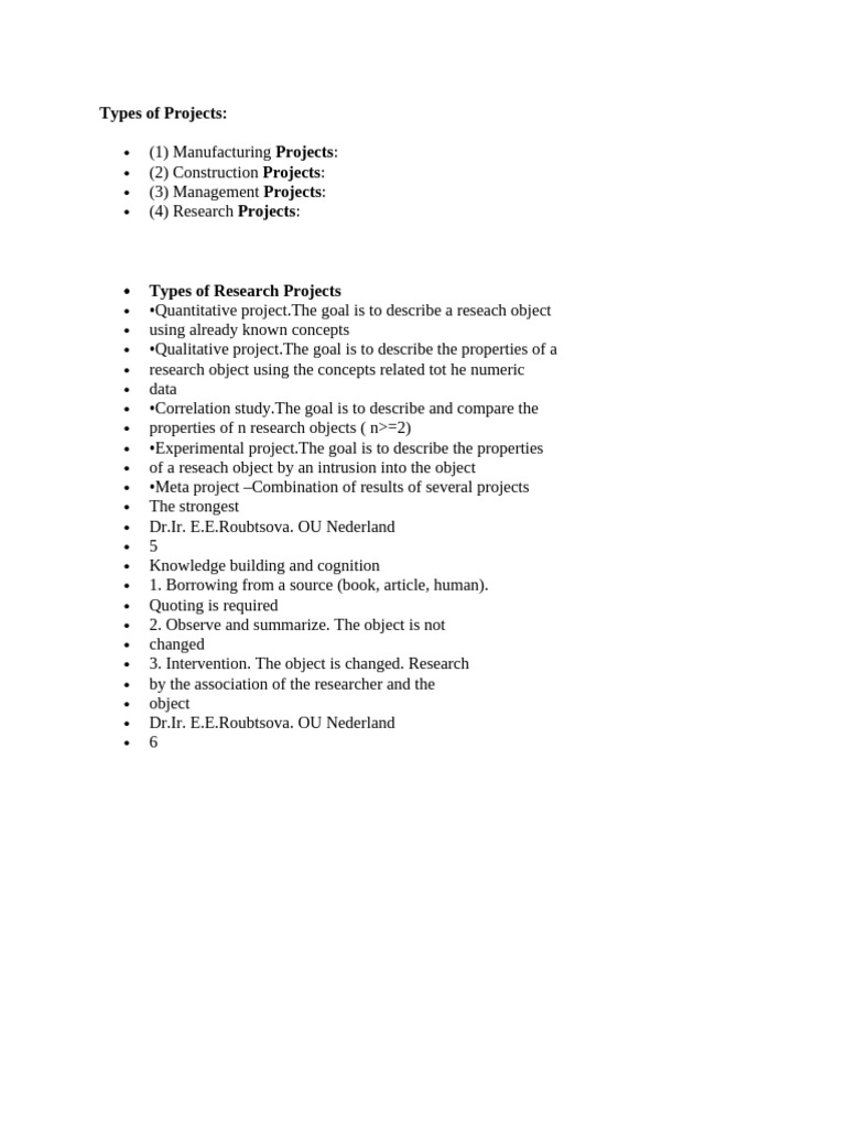 Types Of Projects Examples