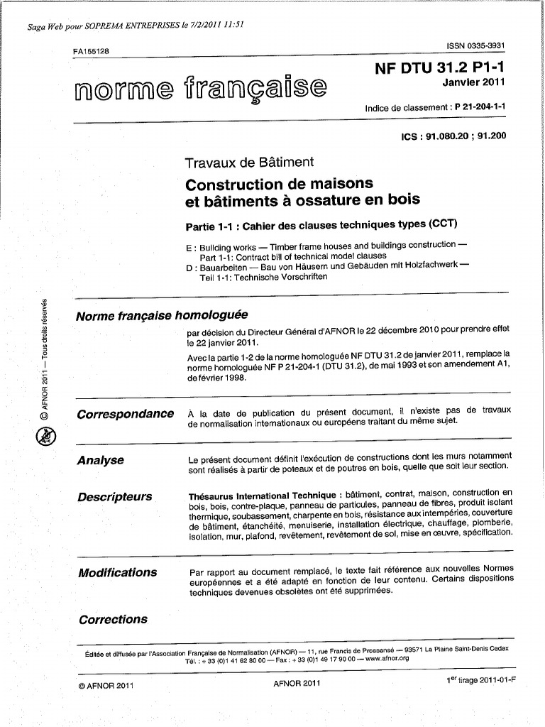 NF DTU 31.2 P1 1 Janvier 2011 | PDF