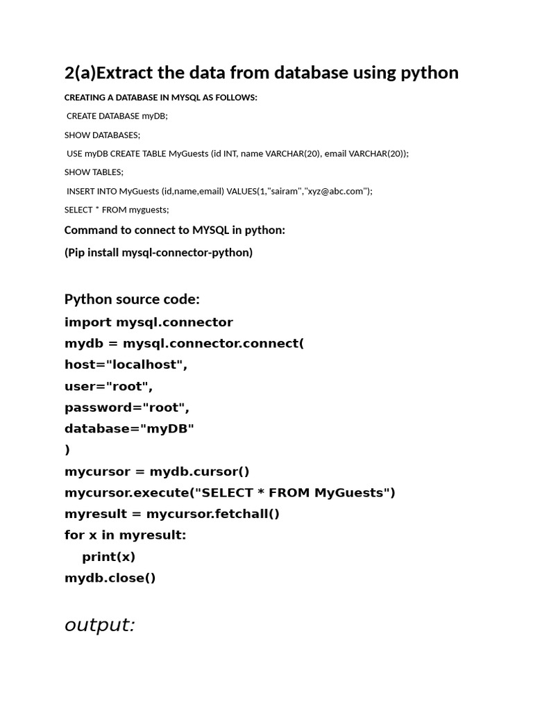 2 (A) Extract The Data From Database Using Python: Output | PDF