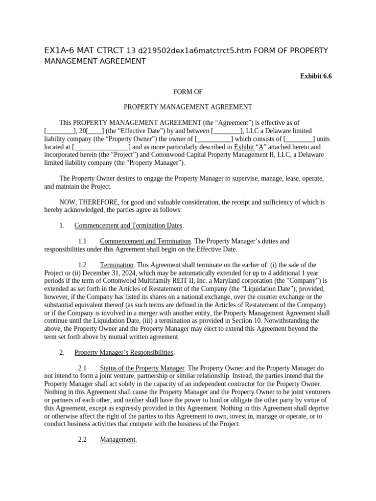 Property Management Agreement | PDF | Insurance | Lease