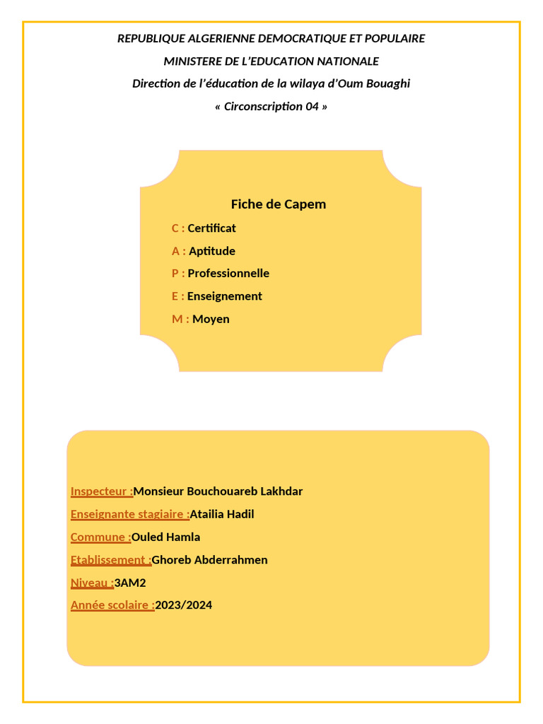 Fiche Du Capem 3ã©me AM | PDF