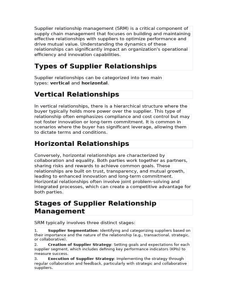 Understanding Supplier Relationship Management | PDF | Supply Chain ...