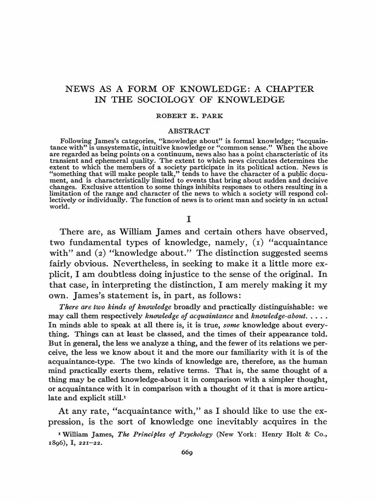 Park1940 - News As A Form of Knowledge | PDF
