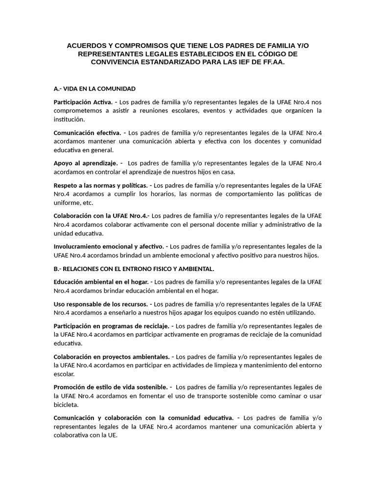 Acuerdos y Compromisos Que Tiene Los Padres de Familia | PDF