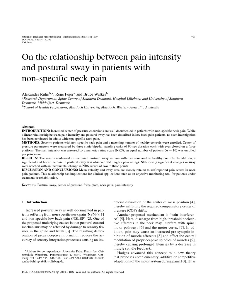 On The Relationship Between Pain Intensity and Postural Sway in ...