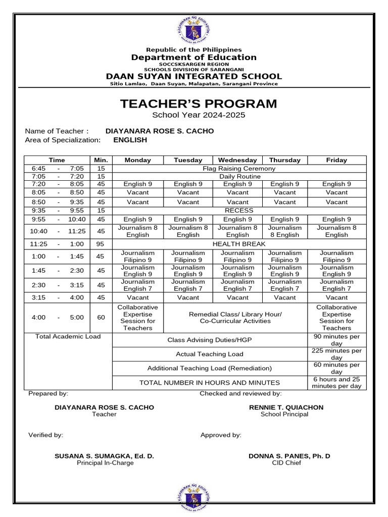 Ricafrente Teachers Class Program | PDF