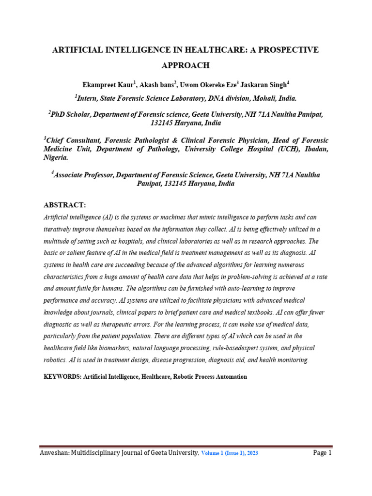 Artificial Intelligence in Healthcare | PDF
