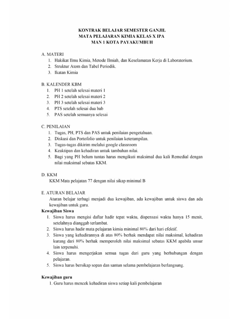 Kontrak Belajar | PDF