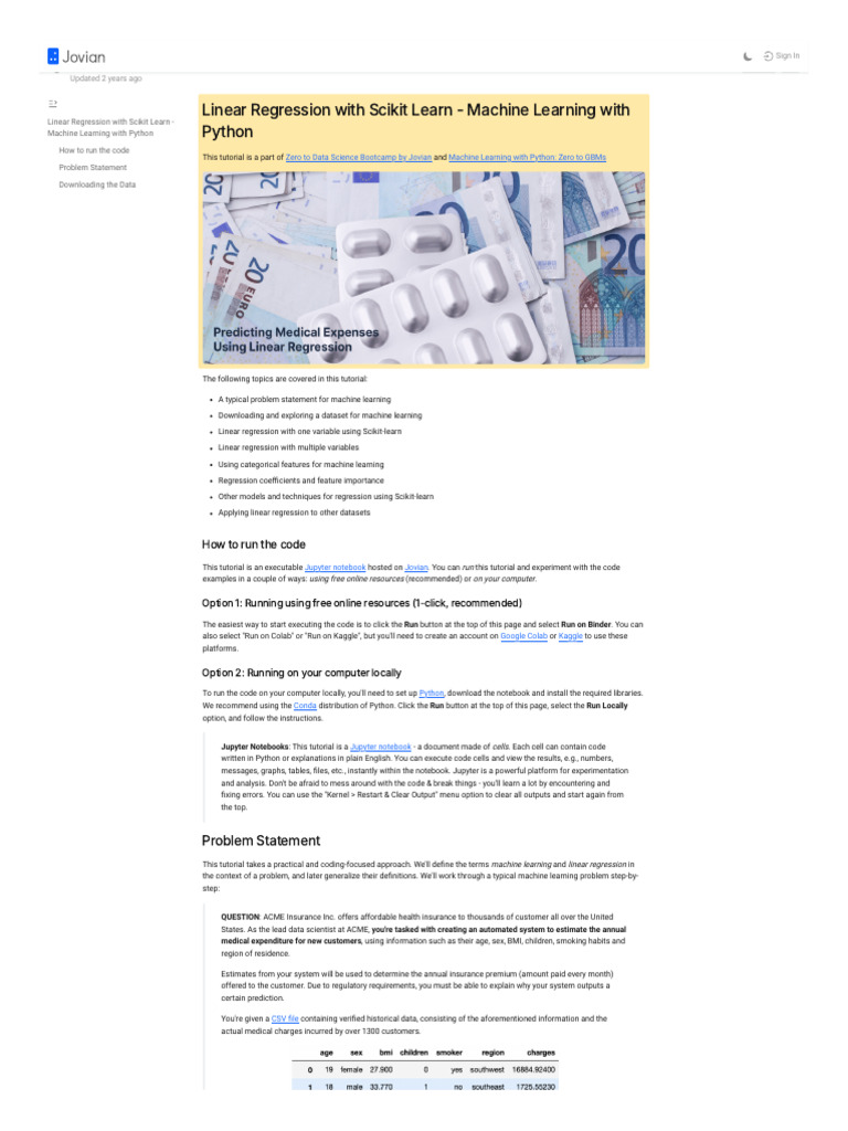 Jovian Ai Aakashns Python Sklearn Linear Regression C0 | PDF