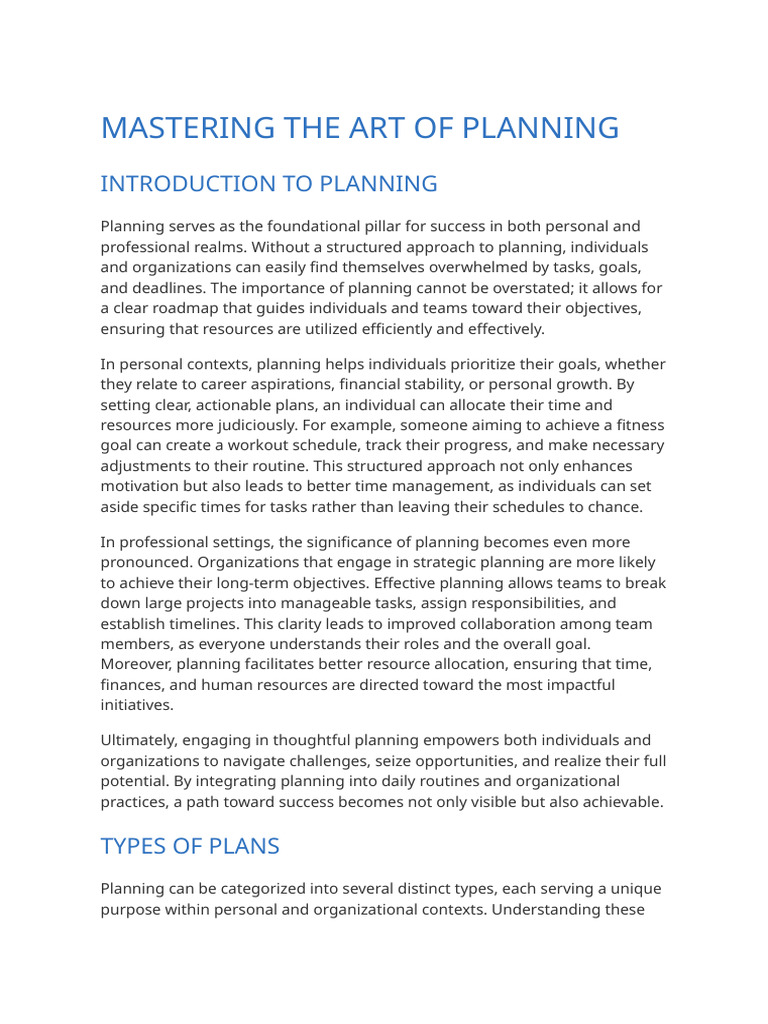 Mastering The Art of Planning PDF