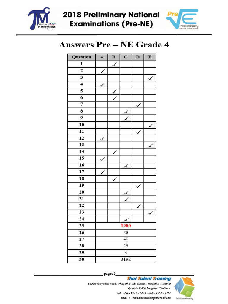Answer For Grade 4 ITMC2019 | PDF