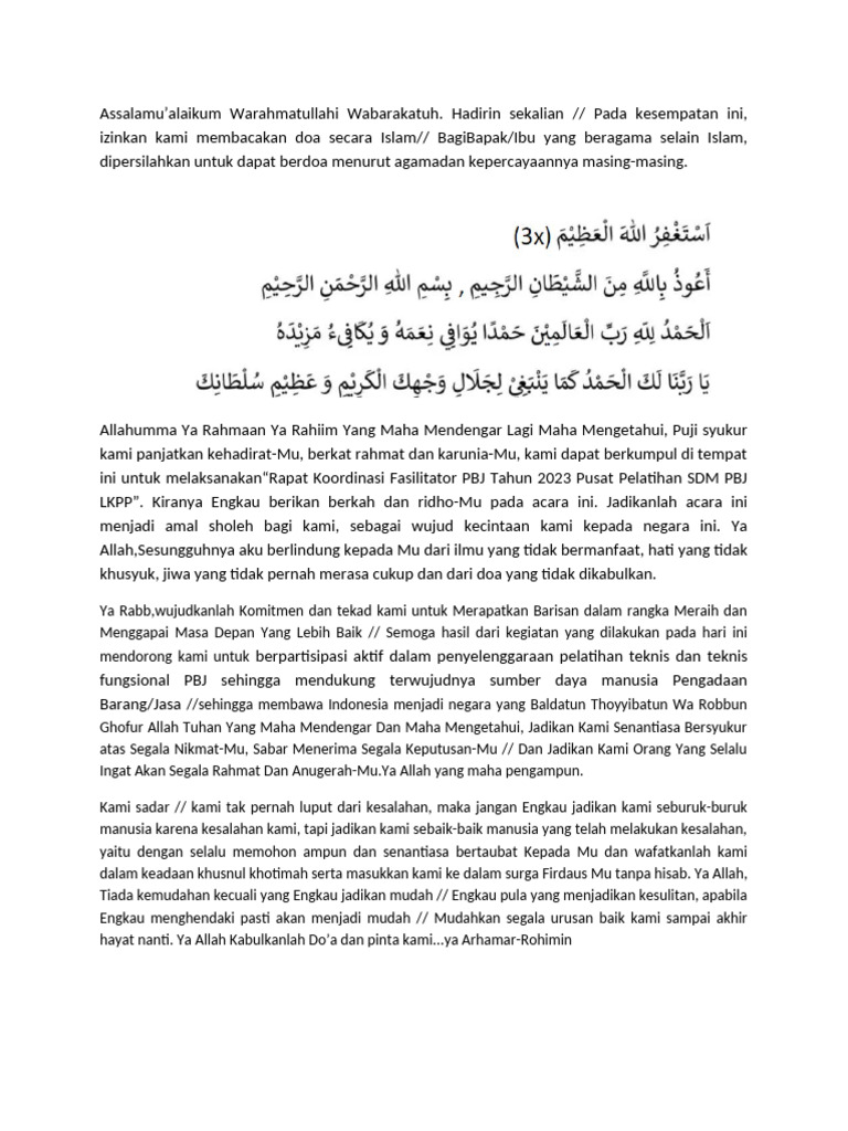 Teks Doa ASN Magang Papua | PDF