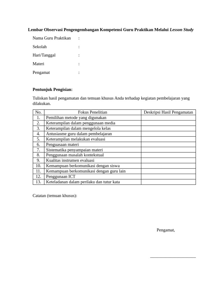 Instrumen Lesson Study Pdf