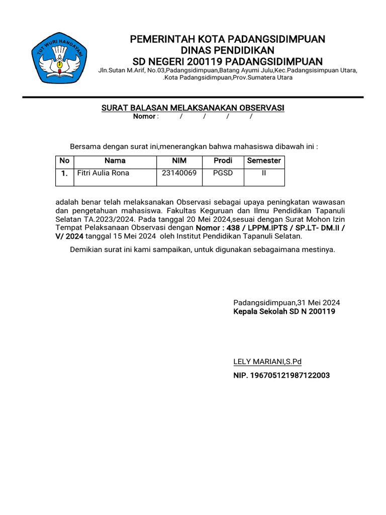Surat Balasan Observasi | PDF