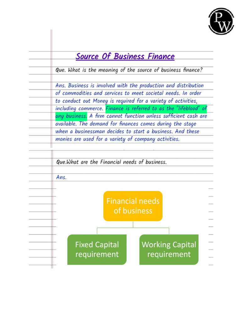 Sources of Business Finance - Handwritten Notes | PDF