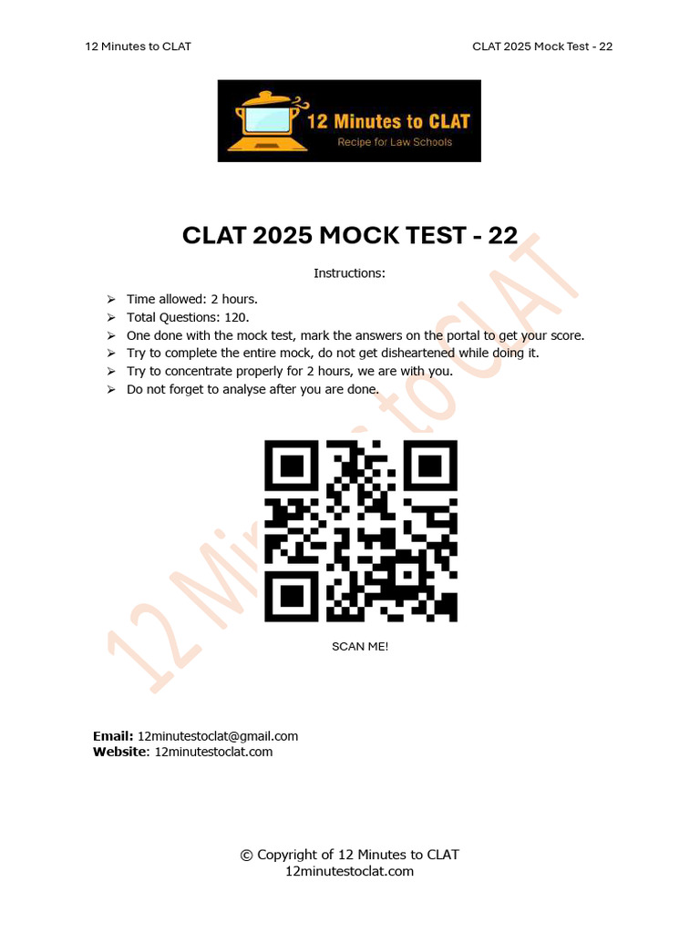 CLAT 2025 Mock Test 1 | PDF
