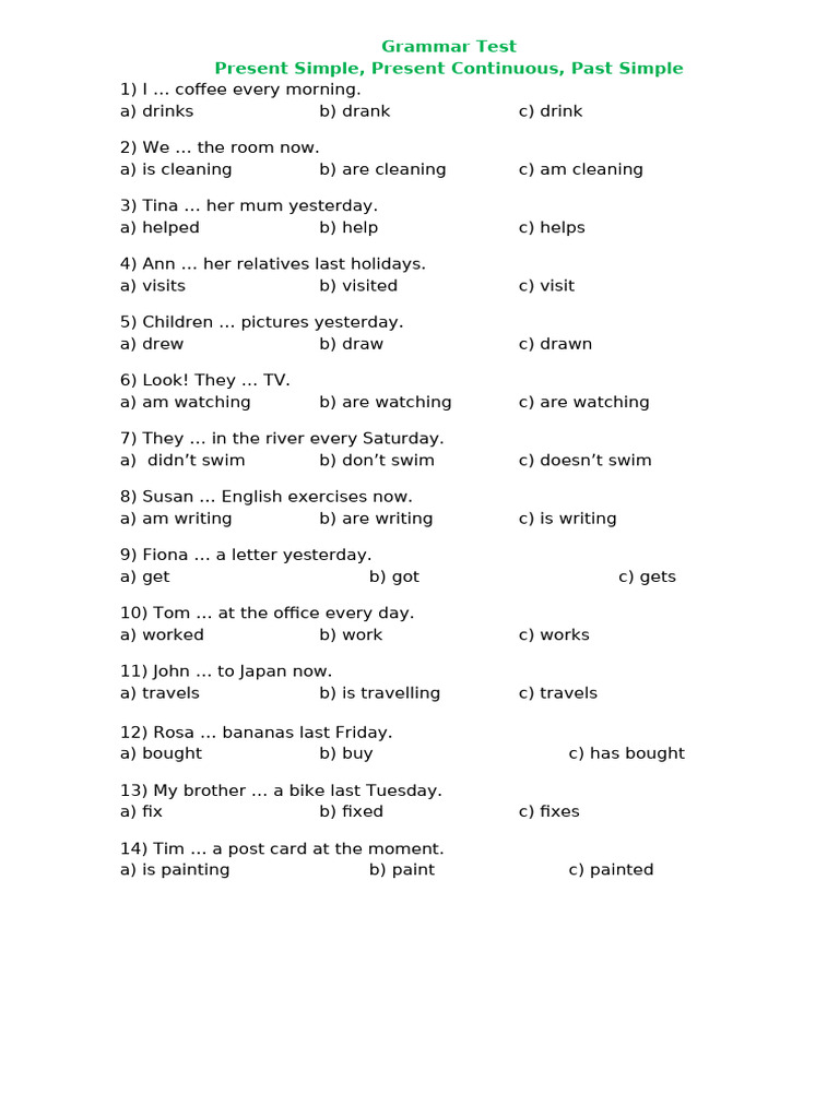 3336c1f2 Grammar Test 1 | PDF