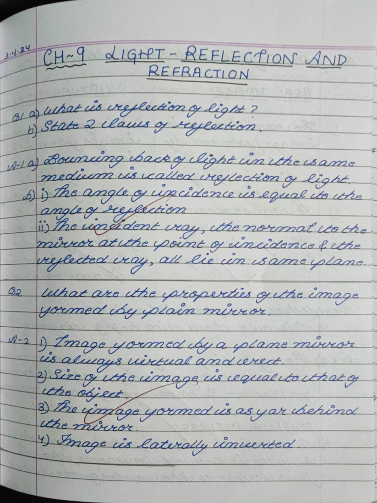 CH 1 Light Reflection and Refraction Class 10 | PDF