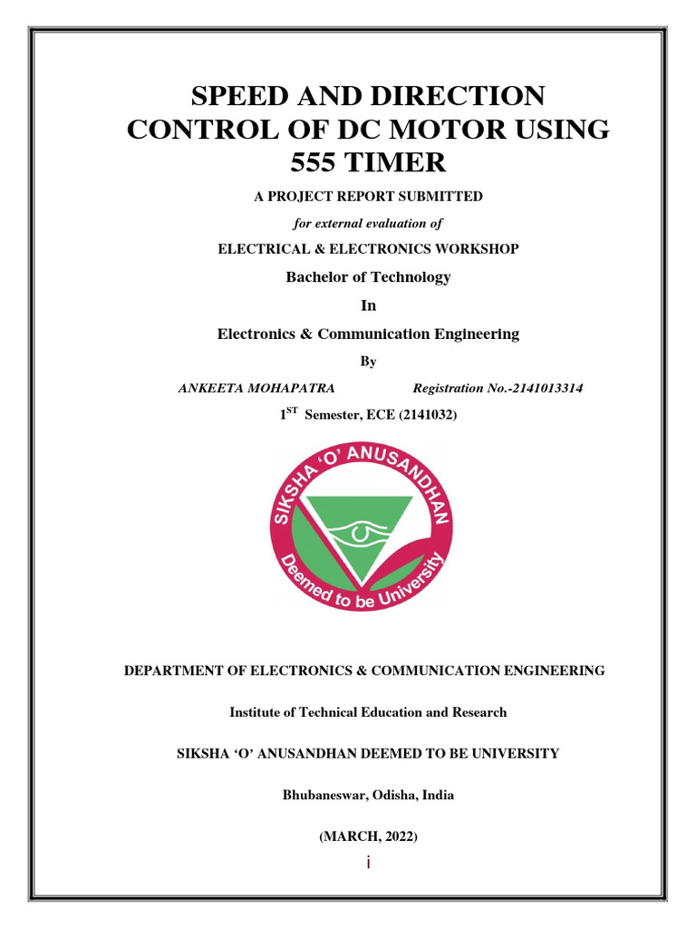 MID SEM PROJECT ( CHANGE IN SPEED IN DIRECTION OF DC MOTOR Using 555 ...