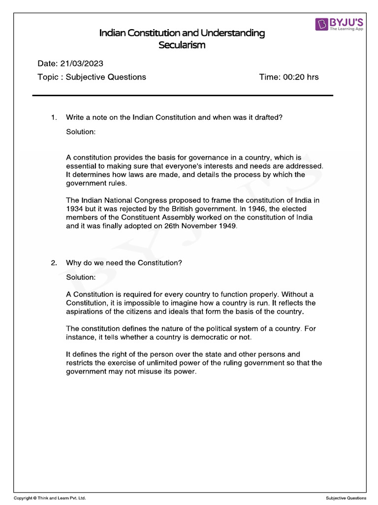 Indian Constitution And Understanding Secularism Sub Pdf