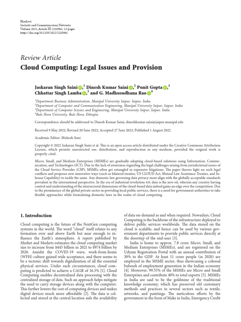 Cloud Computing Legal Issues and Provision | PDF