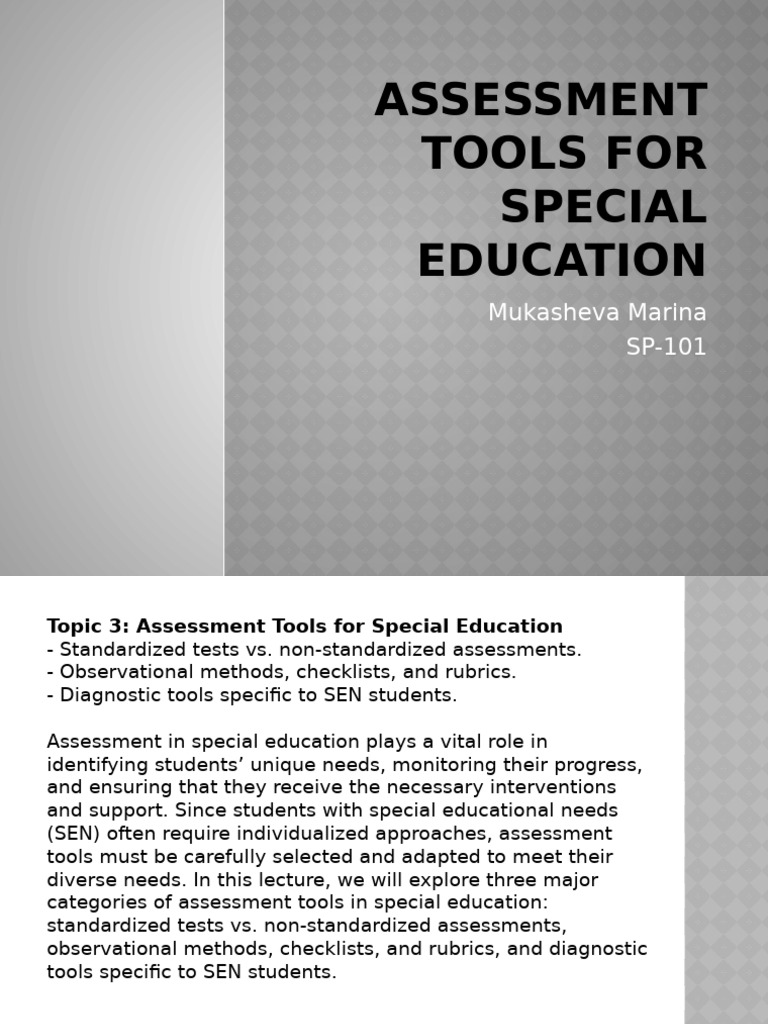 Assessment Tools For Special Education | PDF