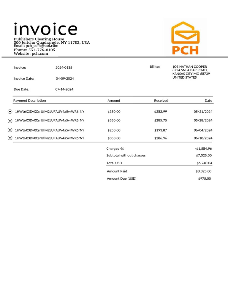 Joe Cooper Payment Invoice | PDF