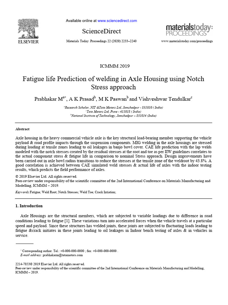 Fatigue Life Prediction of Welding in Axle Housing Using Notch Stress ...
