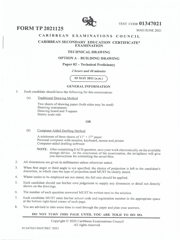 Technical Drawing Option A Building Drawing Paper 02 MAY 2021 | PDF