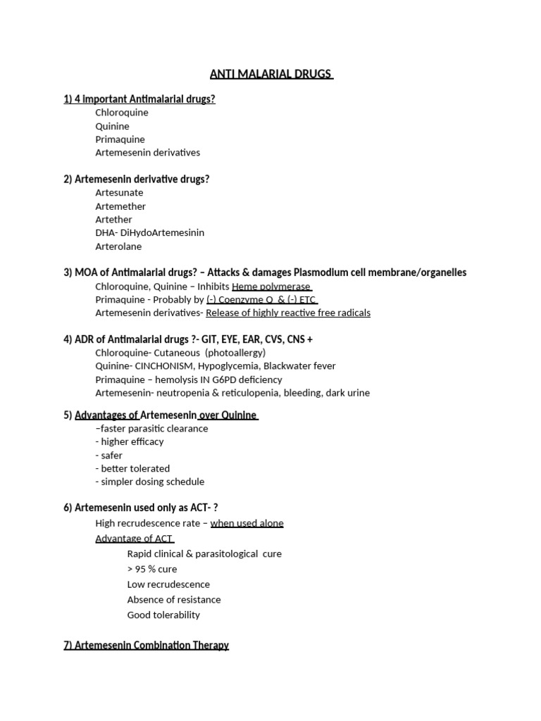 Anti Malarial Drugs