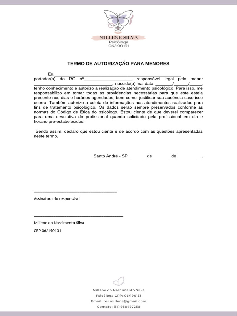 Termo De Autoriza o Para Menores PDF