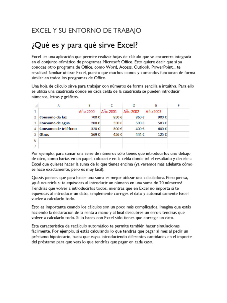 Excel y Su Entorno de Trabajo | PDF