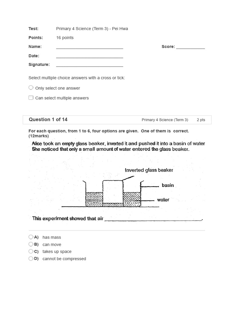 Primary 4 Science Term 3 - Pei Hwa - 1628587656 | PDF