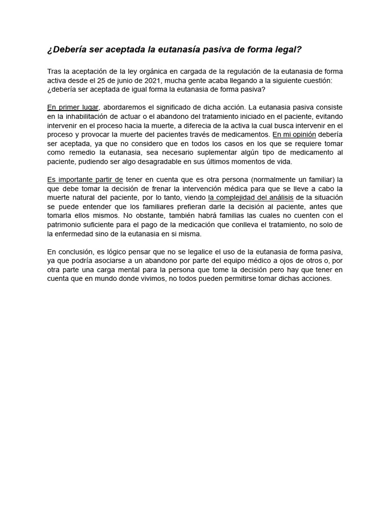 La Eutanasia-Daniel Troyano 2ºBGT | PDF