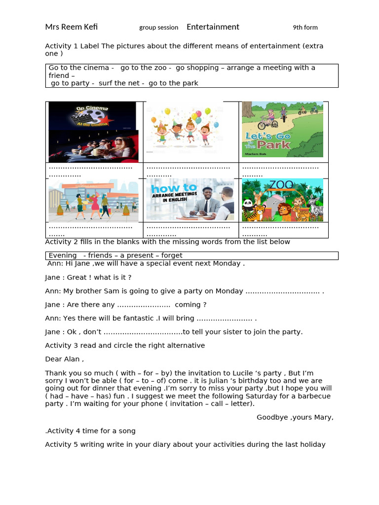 Entertainment Activities for 9th Form | PDF | Language Arts ...